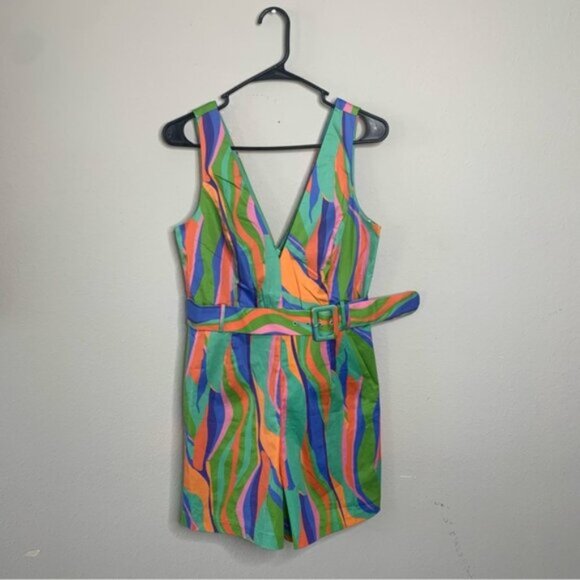 NWT Hutch Multi Color Sleeveless Belted V Neck Romper - Picture 5 of 11